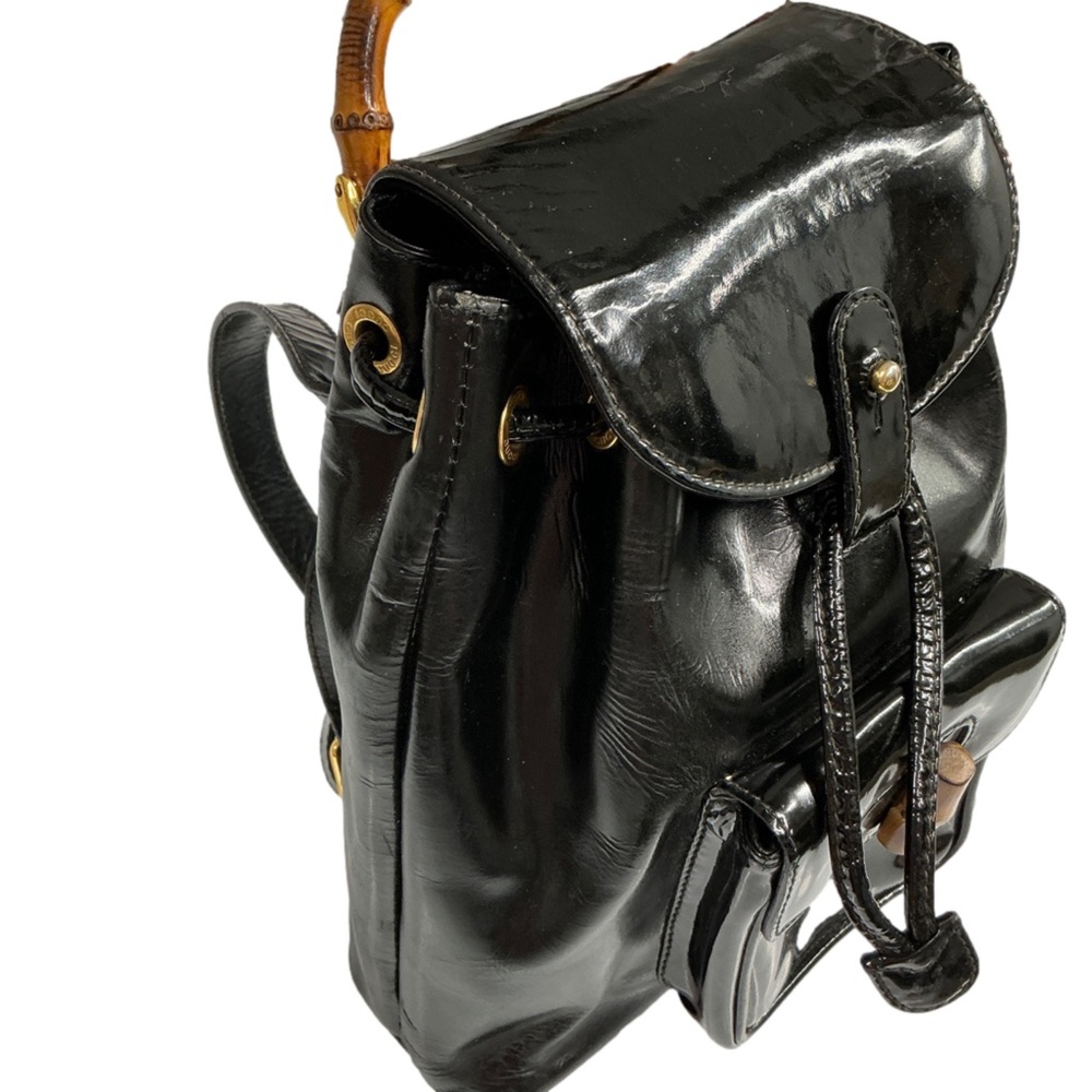 Gucci Black Bamboo Patent Leather Backpack - Picture 3 of 12